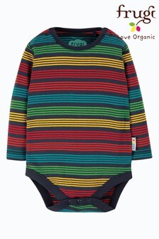 Frugi Blue Organic Cotton Long Sleeve Rainbow Stripe Bodysuit