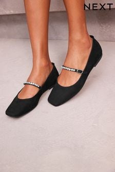 Black/Jewel Signature Leather Mary Jane Flat Shoes (228725) | €24