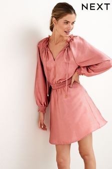 Pink Tie Neck Satin Jacquard Mini Dress (229260) | 26 €