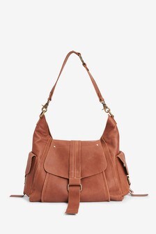 Tan Leather Hardware Pocket Hobo Bag (229551) | BGN 196