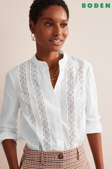 Boden White Lace-Panelled Poplin Shirt (229917) | €132