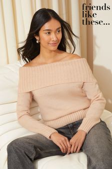Roz - Friends Like These Ribbed Bardot Knitted Jumper (230296) | 233 LEI