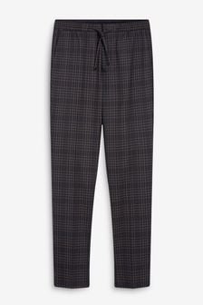 Navy Blue Taupe Brown Check Drawstring Formal Joggers (230383) | €29