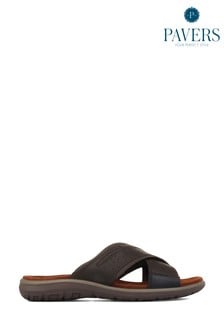 Pavers Brown Men's Leather Mule Sandals (230599) | $41