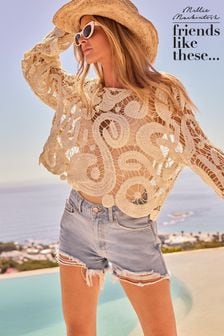 Friends Like These Ivory White Open Crochet Knitted Top (230987) | $66