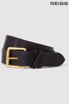 Reiss Black Annie Leather Buckle Belt (231428) | AED490