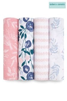 aden + anais Blue Floral Essentials Cotton Muslin Blankets 4 Pack (231762) | kr495