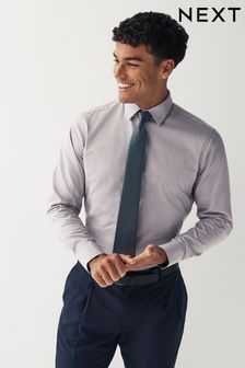 رمادي/أزرق شكل هندسي - تلبيس ضيق - قميص ذو أساور واحدة وحزمة ربطة عنق (231956) | 185 ر.س
