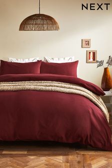 Berry Red Brushed Supersoft 100% Cotton Plain Duvet Cover And Pillowcase Set (232452) | $40 - $88