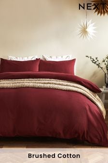 Burgundy Red Brushed Supersoft 100% Cotton Plain Duvet Cover And Pillowcase Set (232452) | $40 - $88