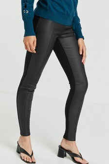 Legging enduit en denim et ponte mélangés