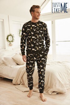 Dark Grey/White Matching Family Mens Woodland Pyjamas (233823) | ₪ 66