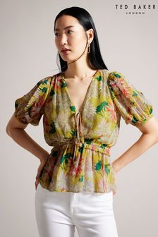 Ted Baker Yellow Gabbyie Puff Sleeve Top With Ruffle Detailing (233945) | €86