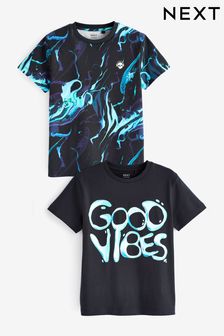Black Good Vibes Graphic Short Sleeve T-Shirts 2 Pack (3-16yrs) (235130) | 84 QAR - 114 QAR