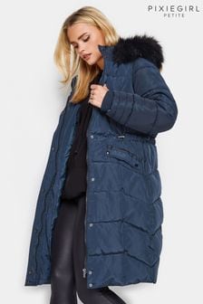 Синий - Pixiegirl Petite Faux Fur Trim Padded Coat (235182) | €113