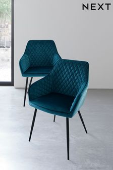 Set of 2 Opulent Velvet Dark Teal Hamilton Arm Dining Chairs (235288) | €380