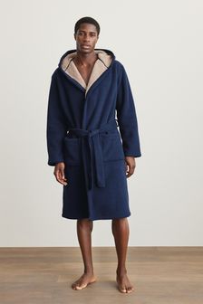Navy Blue Borg Lined Hooded Dressing Gown (235366) | ￥7,030