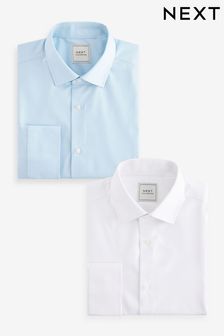 أبيض/أزرق - تلبيس ضيق أساور فردية - حزمة من 2 قميص سهل العناية (235552) | 175 ر.س
