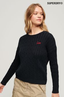 Schwarz - Superdry Vintage Pullover mit Zopfmuster und überschnittenen Schultern (235627) | 38 €