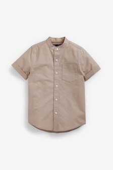 Chemise Oxford à manches courtes avec col grand-père (3-16 ans)