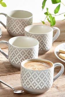 Grey Geo Embossed Set of 4 Cappuccino Mugs Mugs (235880) | $36