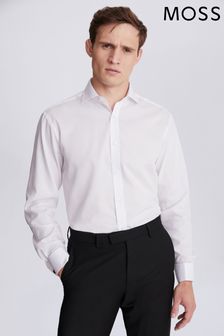 MOSS Regular Fit White Double Cuff Textured Shirt