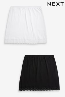 黑色╱白色 - 棉質短款半截式襯裙2條裝 (237924) | NT$820