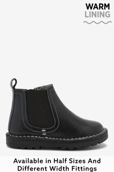 Black Standard Fit (F) Warm Lined Leather Chelsea Boots (238194) | kr373 - kr453