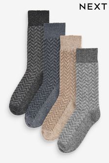 Grey/Blue Zig Zag Pattern Heavyweight Socks 4 Pack With Wool And Silk (238298) | €9