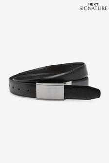 Black Signature Leather Plaque Belt (238576) | SGD 32
