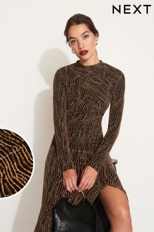 Gold Sparkle Long Sleeved Ruched Midi Dress (238772) | 52 €