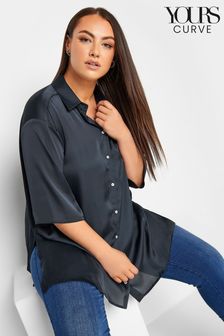 Yours Curve Charcoal  Black Collared 3/4 Sleeved Shirt (239151) | ₪ 126