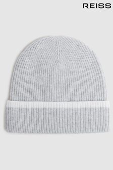 Reiss Grey/Ecru Hattie Wool Ribbed Beanie Hat (239290) | €55