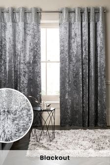 Silver Grey Velvet Sequin Border Eyelet Lined Blackout Curtains (239307) | €61 - €117