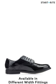 נעלי בית הספר מעור בציפוי לכה בצבע שחור של Start-rite דגם Brogue Snr בגזרה רחבה (239343) | ‏297 ‏₪