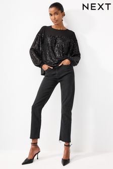 Black Long Sleeve Sequin Sparkle Top (239823) | $58