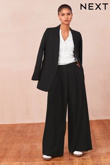 Black Mid Rise Wide Leg Pleated Trousers (240238) | CA$118