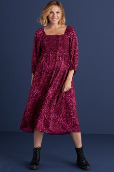 Robe mi-longue de maternité transparente encolure carrée