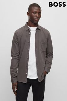 BOSS Dark Grey Garment Dyed Slim Fit Jersey Cotton Long Sleeve Shirt (240502) | €140