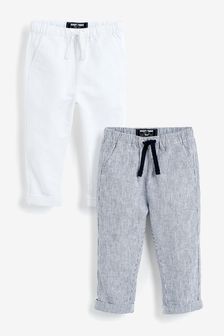 Stripe Blue/White 2 Pack Linen Blend Trousers (3mths-7yrs) (240586) | SGD 23 - SGD 29