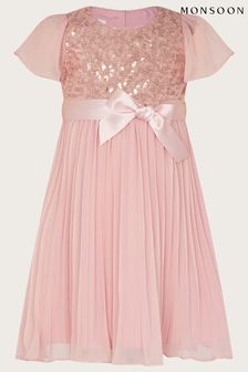 Розовое детское платье со складками и пайетками Monsoon (240666) | €21 - €23