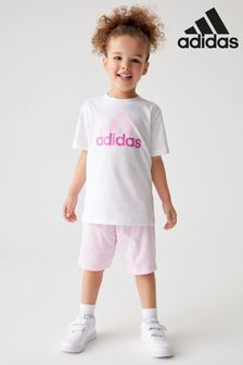 adidas White Sportswear Essentials Logo T-Shirt And Short Set (240904) | HK$257