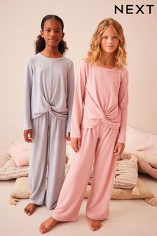 Розовый/синий - Набор из 2 пижам с широкими штанинами и перекрученной отделкой спереди (6-16 лет) (241058) | €22 - €28