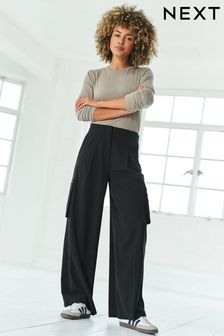 Black Utility Wide Leg Trousers (241088) | AED84