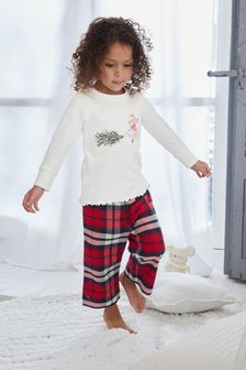 Red/Ecru Cream Mouse Pyjama With Brushed Woven Check Bottoms (9mths-8yrs) (241617) | AED58 - AED72