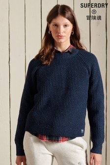 Marineblau - Superdry Tweed-Pullover mit Rundhalsausschnitt (241751) | 40 €