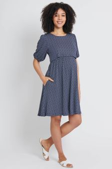 JoJo Maman Bébé Navy Batik Print Maternity & Nursing Dress (241831) | €55