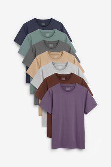 Navy Blue/Green/Grey/Neutral/Grey Marl/Red/Purple 7 Pack Regular Fit T-Shirts Multipack (241889) | 16,530 Ft