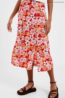 Różowa spódnica French Connection w kwiatowy wzór z rozcięciem (242743) | 220 zł