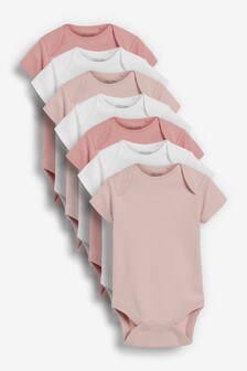 Pink/White Baby 7 Pack Short Sleeve Bodysuits (0mths-3yrs) (242948) | $25 - $29